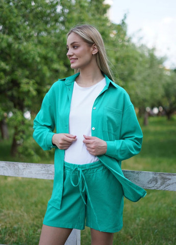Льняний зелений костюм з шортиками з легкої та ніжної тканини для вагітних та годуючих To Be (259364705)