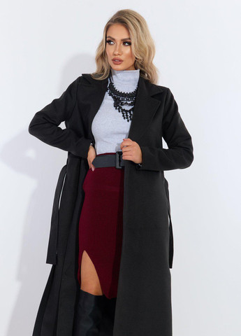 Черное Жіночий верхній одяг Кашемірове пальто з розрізами (5299) Lemanta