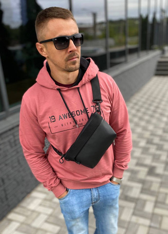 Нагрудная сумка с экокожи бананка поясная черного цвета матовая Street Zeus No Brand (258261918)