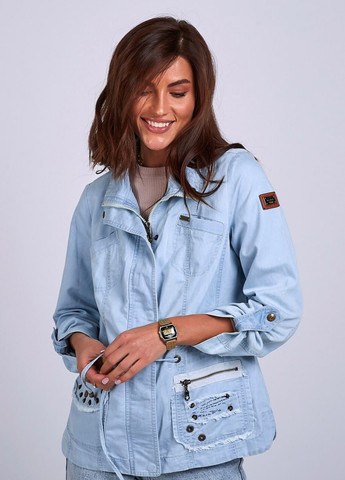 Голубой женский джинсовый жакет варёный голубой YLANNI однотонный - демисезонный