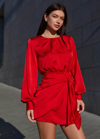 Красное праздничный, вечернее вечернее шелковое мини-платье красного цвета Jadone Fashion однотонное