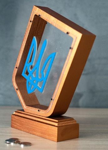 Дерев'яна скарбничка шкатулка сувенір для грошей з українським національним гербом 26х20х4 см (475816-Prob) Unbranded (271813770)
