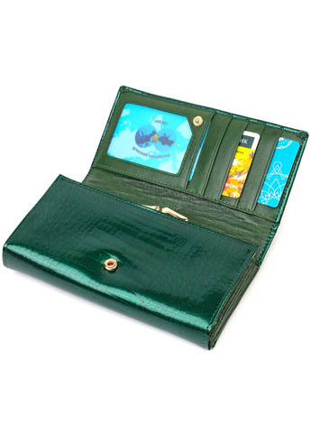 Лакированный женский кошелек с блоком для визиток из натуральной кожи 19424 Зеленый st leather (260360896)