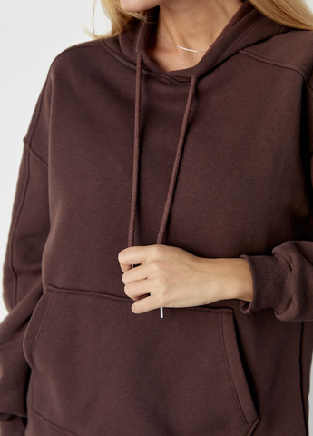 Утепленное женское худи с карманом-кенгуру - коричневый Lurex (268551465)