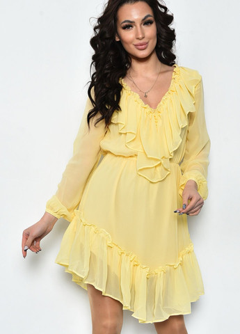 Желтое кэжуал платье женское шифоновое желтого цвета баллон Let's Shop однотонное