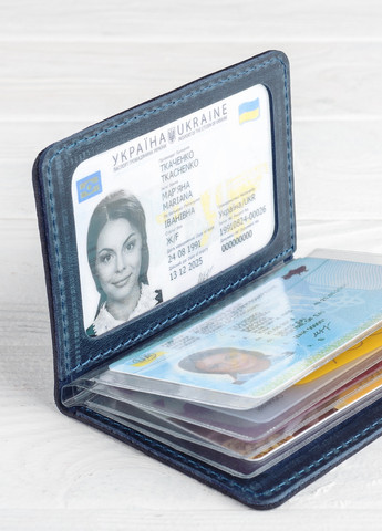 Шкіряна обкладинка на id паспорт, для документів (права, техпаспорт) Villini 017 Блакитний Martec (259164687)