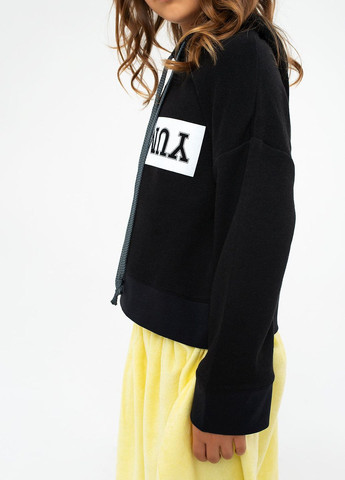 Yumster черный свитшот укороченный, для девочек однотонный черный кэжуал трикотаж