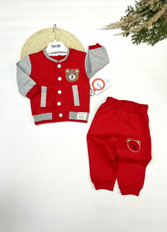 Красный демисезонный костюм детский на кнопках мишка Murat baby