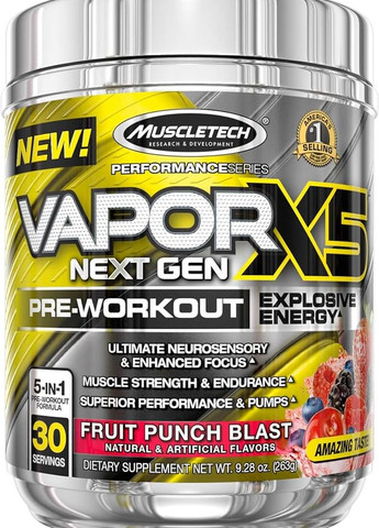 Передтренувальний комплекс Vapor X5 Next Gen Pre-Workout 263 g (Fruit punch blast) Muscletech (277385878)