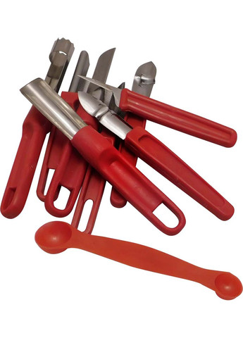 Набор ножей для карвинга (резьба по овощам) 8 штук (пластмассовая ручка, стальное лезвие) + ложка-нуазетка Master Class красные,