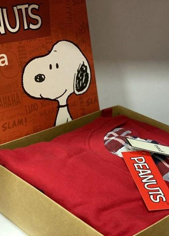 Пижама мужская футболка с длиннм рукавом на манжетах и брюки S Краснй в клетку с принтом Snoopy Peanuts 2-1855 Gisela (257979388)