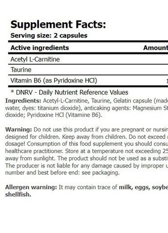 ALC with Taurine & Vitamin B6 120 Caps Amix Nutrition (257561389)
