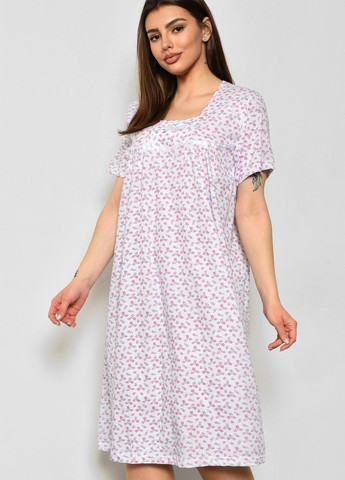 Нічна сорочка жіноча батальна білого кольору з квітковим принтом Let's Shop (277925694)