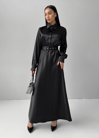 Чорна святковий, вечірня сукня з атласу чорного кольору Jadone Fashion однотонна
