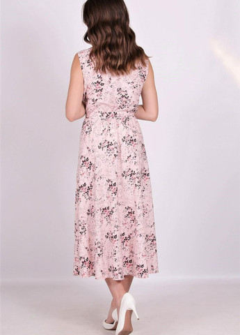 Розовое кэжуал платье женское 385 цветы серый софт розовый Актуаль