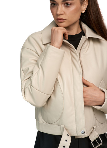 Молочна демісезонна пуховик куртка оверсайз oversize натуральна шкіра з натуральним зйомним хутром silver fox. весна осінь зима fb-2 2xl молочна Actors
