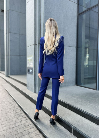 Жіночий брючний костюм колір темно синій на підкладці р.2XL 439993 New Trend (260790219)