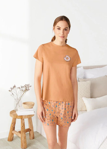Оранжевая всесезон пижама женская (футболка+шорты) Esmara