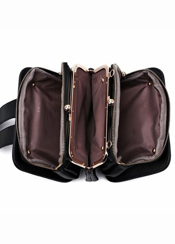 Жіноча класична сумка крос-боді на цепочці на три відділи чорна No Brand (273409305)