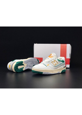 Белые демисезонные мужские кроссовки белые с желтым\зеленым «no name» New Balance 550