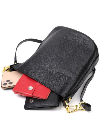 Шкіряна жіноча сумка з автономною косметичкою всередині 22363 Чорна Vintage (276461683)