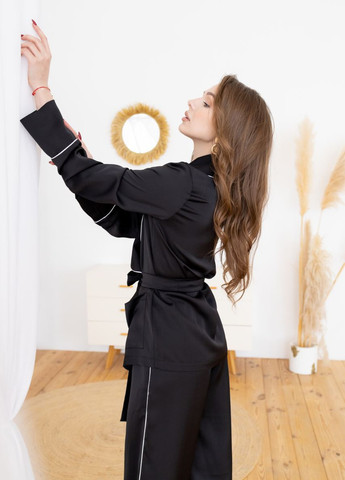 Черная женский костюм в пижамном стиле цвет чёрный р.m/l 408419 New Trend
