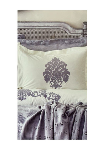 Набор постельное белье с покрывалом + плед - Adrienne gri серый евро (10) Karaca Home (258186471)