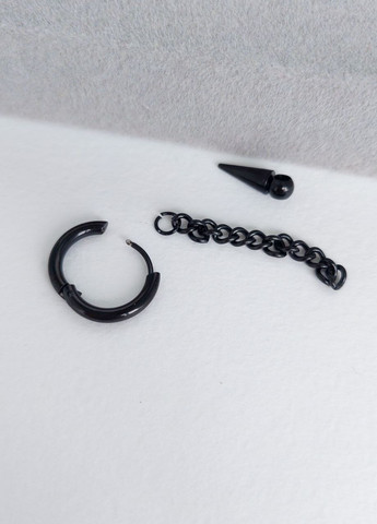 Сережка кільце зі сталі (1 шт) з підвісками MK1257-1 чорний DeKolie (260712433)