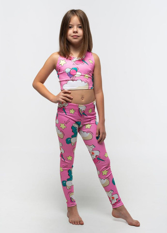 Детский спортивный костюм лосины и топ для девочки No Brand «pink unicorn» (276396689)