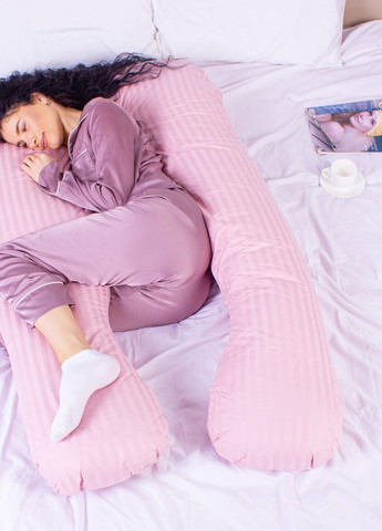 Подушка для вагітних та відпочинку №8026 Satin Stripe Pink U-подібна 140х75х20 (2200006178644) Mirson (258822560)