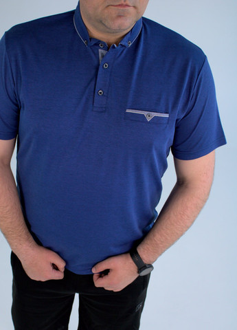Темно-блакитна футболка поло батал з коротким рукавом Vakko