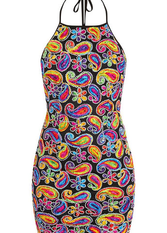Комбинированное кэжуал платье с открытой спиной, с открытыми плечами PrettyLittleThing с абстрактным узором