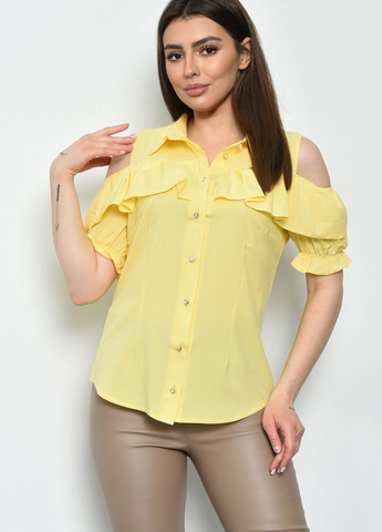 Жовта літня блуза жіноча однотонна жовтого кольору з баскою Let's Shop