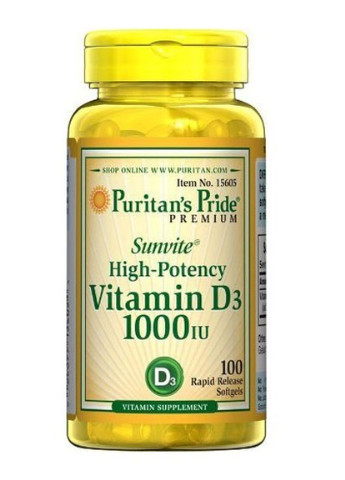 Puritan's Pride Vitamin D3 1000 IU 100 Softgels Puritans Pride (256722267)
