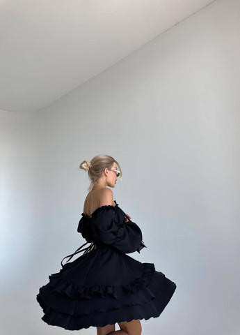 Чорна ніжна сукня в стилі «міні» з хвилями, сукня зі шнурівкою на спині ідеально підкреслить вашу жіночність та чудову талію. No Brand
