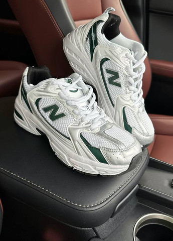 Белые демисезонные кроссовки реплика nb 530 silver (зеленые вставки) Vakko