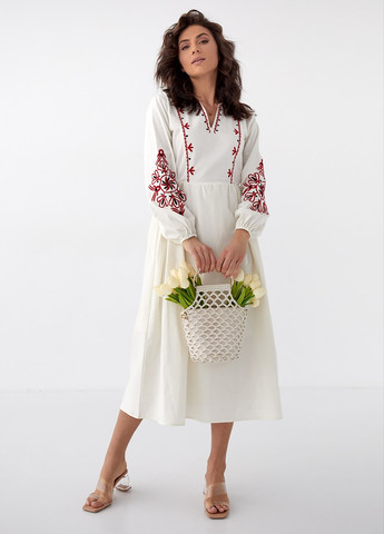 Платье Вышиванка Горобына белое с красной вышивкой No Brand (258413905)