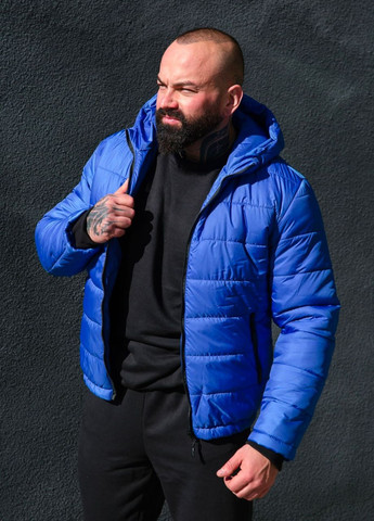 Синяя зимняя короткая зимняя куртка с капюшоном Vakko