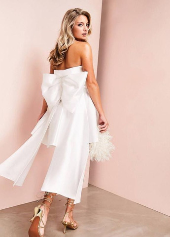 Белое праздничный, коктейльное, вечернее белое свадебное атласное платье мини с корсетом и бантом на спине luxe бэби долл, с пышной юбкой, пачка Asos