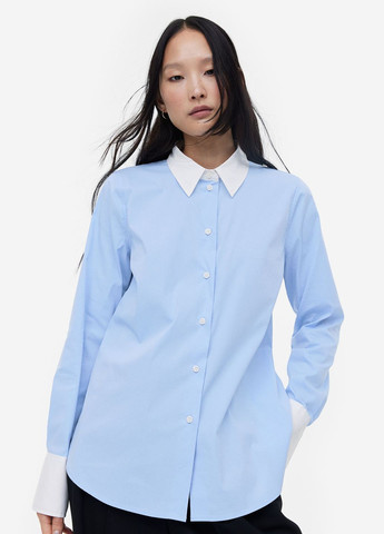 Голубой рубашка однотонная H&M с длинным рукавом