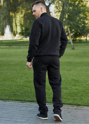 Черный демисезонный тёплый спортивный костюм без капюшона с прямыми брюками и кофтой под горло. No Brand 141-5