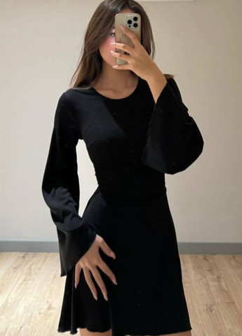 Черное шикарное короткое платье с завязками на спине и длинным рукавом, нежное вечернее платье No Brand