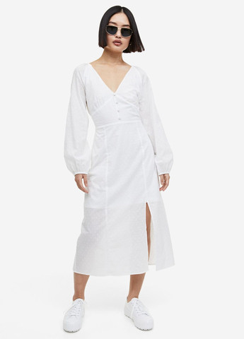 Білий кежуал сукня з балонним рукавом H&M однотонна