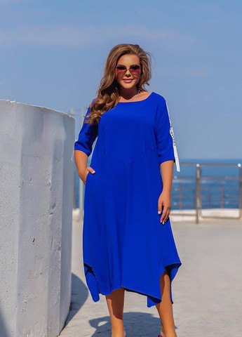 Синя жіноча вільна сукня колір електрик р.50/52 432282 New Trend