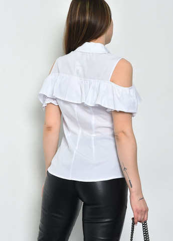 Біла літня блуза жіноча однотонна білого кольору з баскою Let's Shop