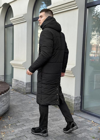 Чорна зимня дуже тепла двошарова довга куртка Vakko