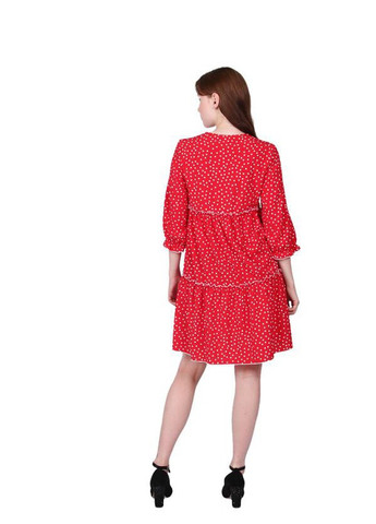Красное кэжуал платье женское 074 горох белый софт красный Актуаль