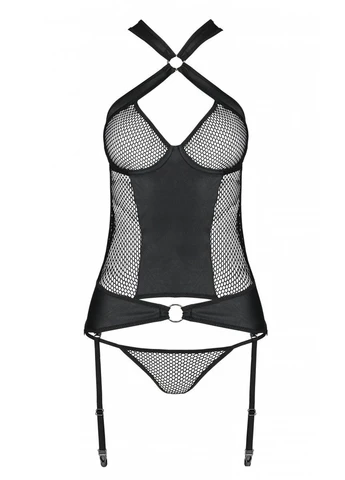 Сітчастий комплект корсет з халтером, знімні підв'язки та трусики Amanda Corset Passion (263439970)