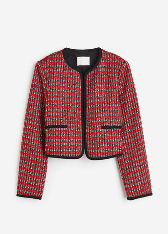 Красный женский пиджак из фактурной ткани H&M в клеточку - всесезон
