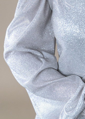 Светло-серое праздничный, коктейльное платье мини блестящий рукав длинный CHICLY однотонное